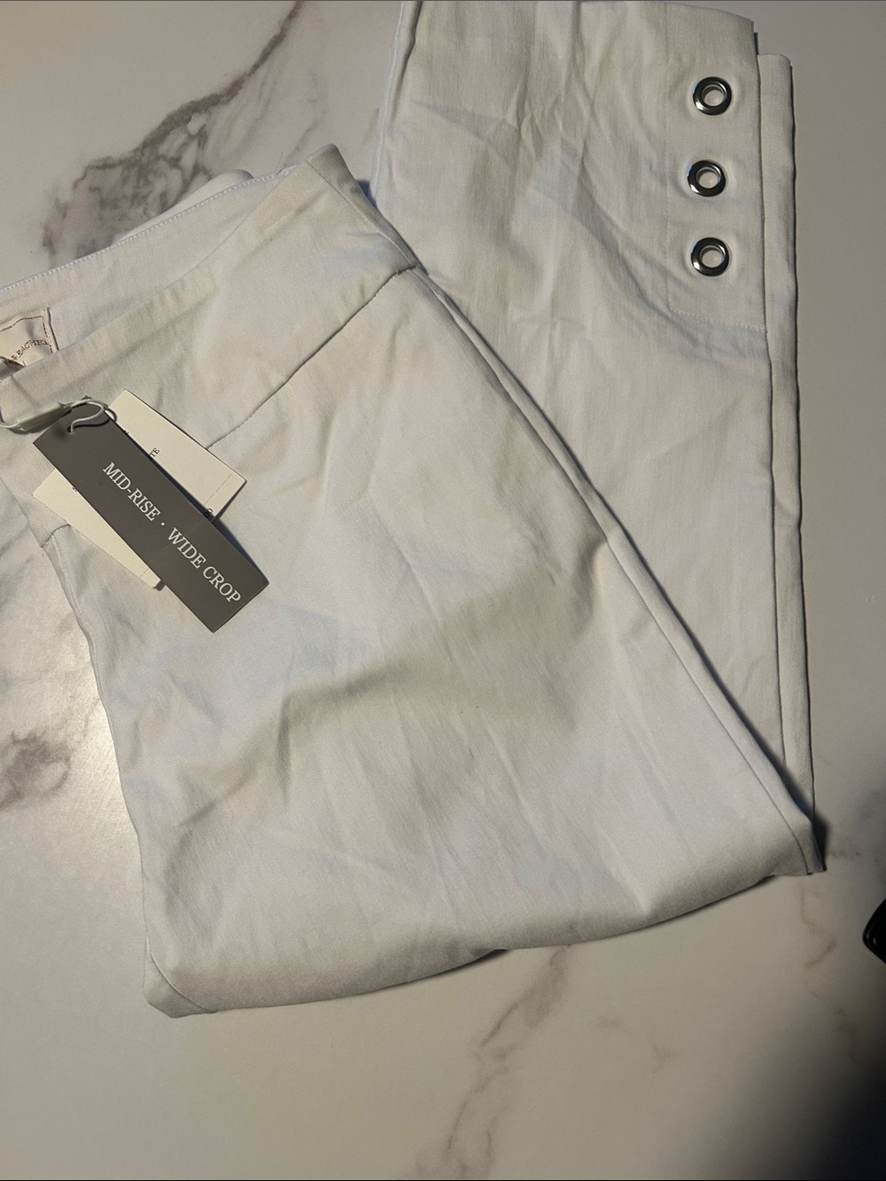 Zac & Rachel White Cropped Pants with Silver Button Hem - Picture 5 of 5